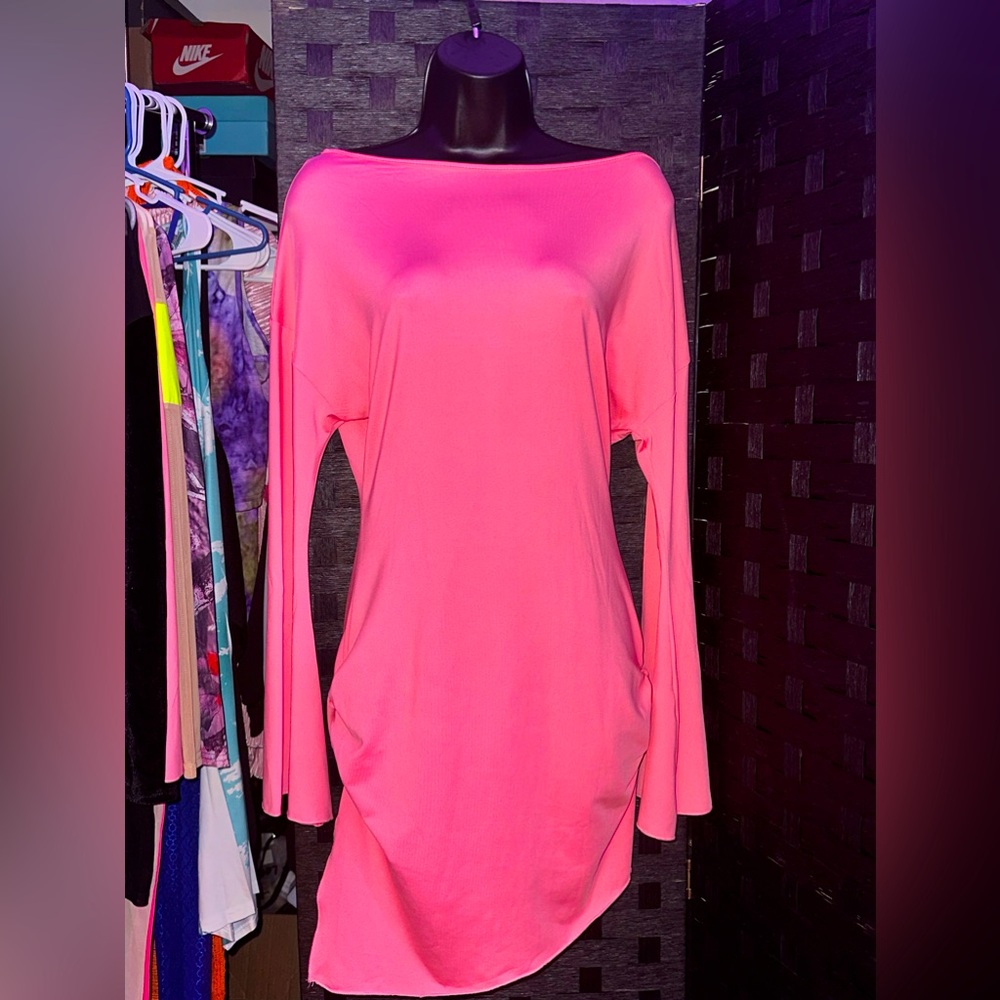 Hot pink bell sleeves scrunch dress